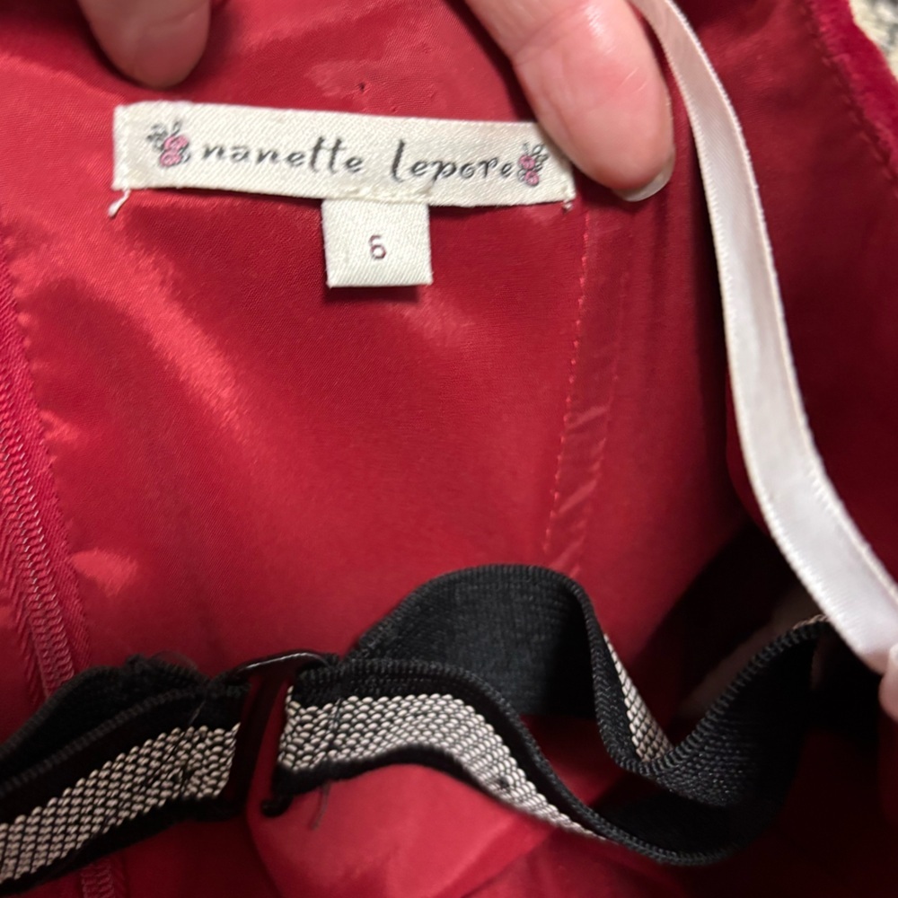Nanette Lepore Strapless Embroidered Red and Gray Floral Dress - Picture 4 of 10